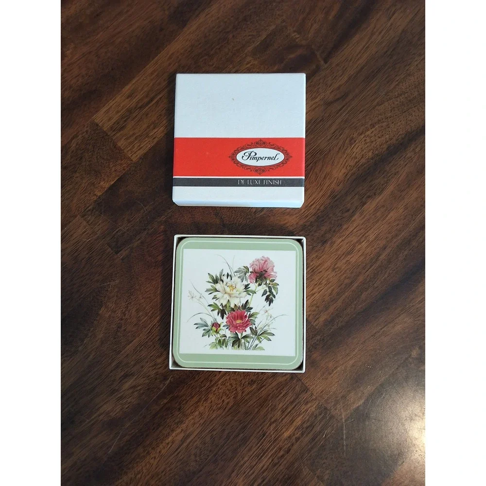 Pimpernel De Luxe Coasters Set of 6 Floral Botanical Cork Back Made in England